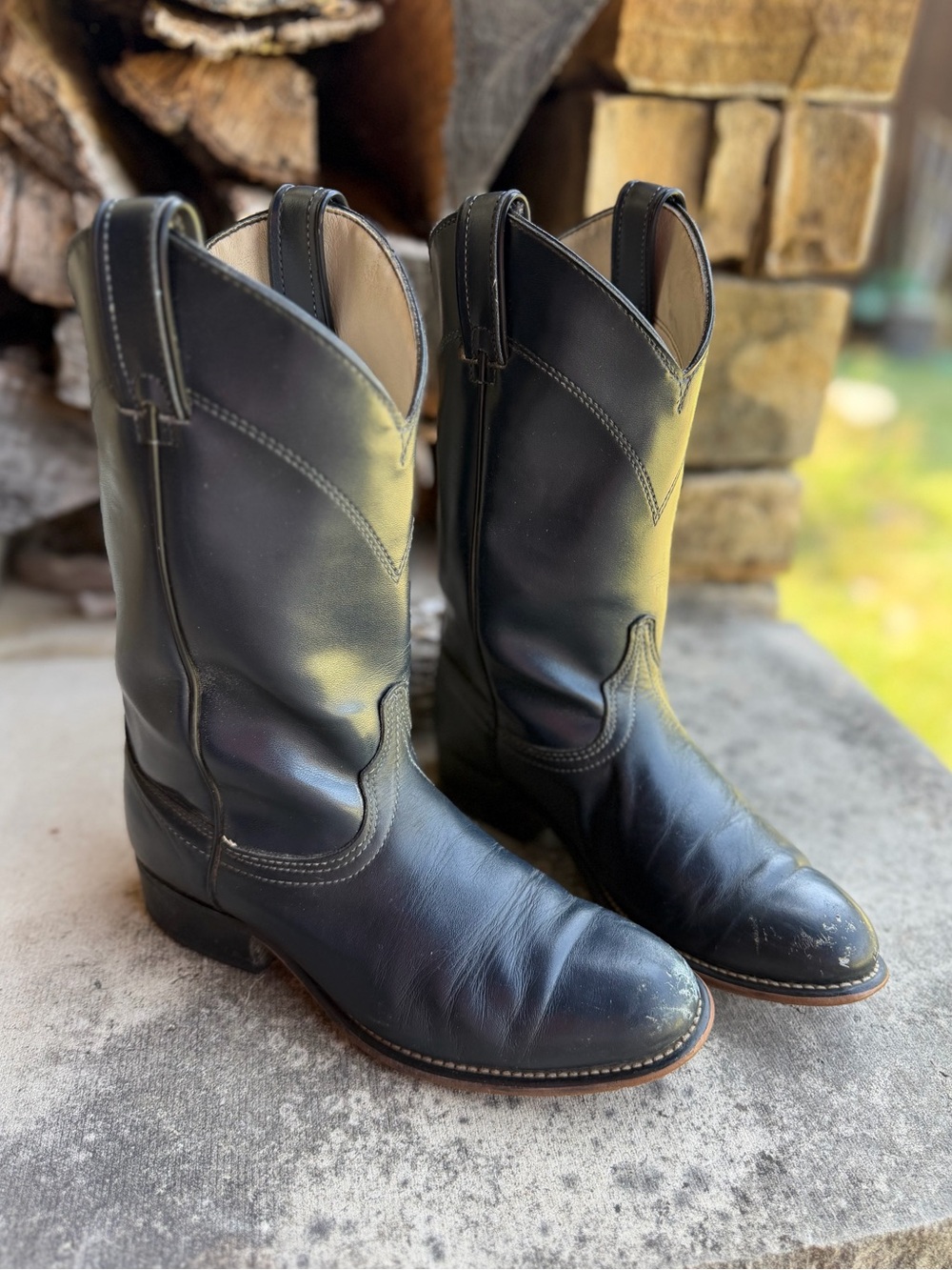 VNTG Laredo Navy Blue Leather Western Roper Boots Women Sz-7M.   T